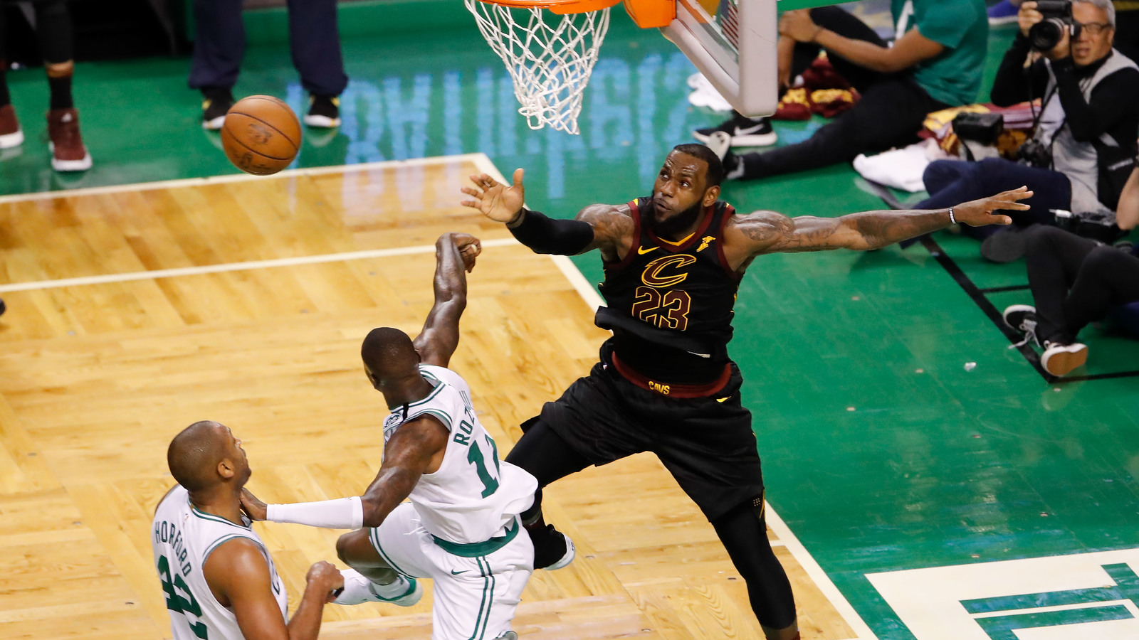 Watch Lebron James Blocks Terry Rozier Hits Him With Epic Staredown Yardbarker